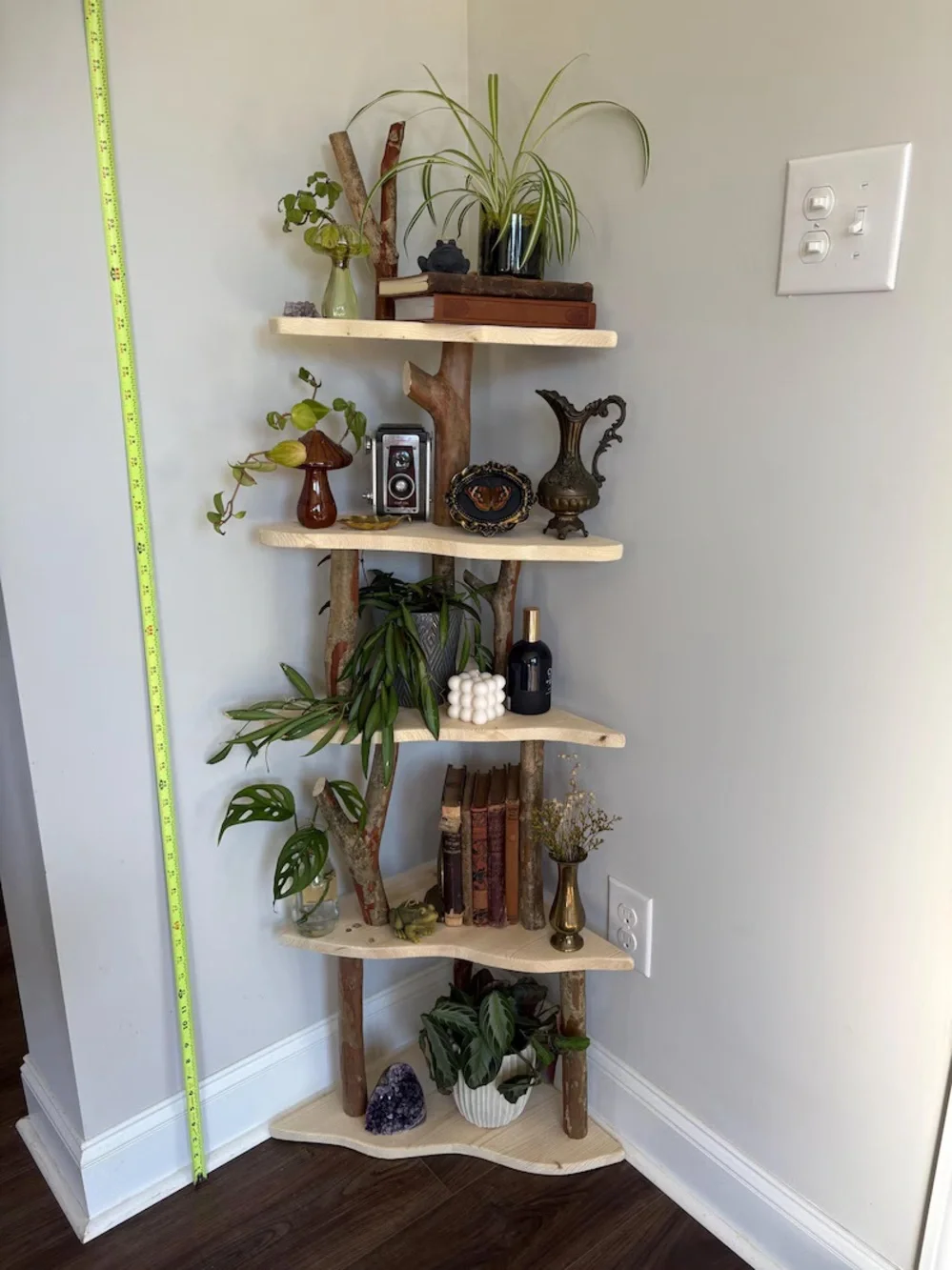 ✨🪾Handmade plant fairy decor shelf - 5 tiered corner Shelf - raw Natural wood